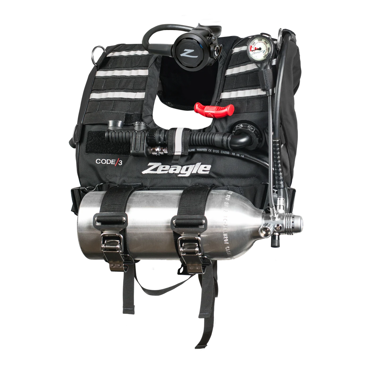 Code 3 Orange w/Razor II Regulator, Sanded/Black Tank; Single Gauge (5000 psi) with Miflex Hose — product view 1