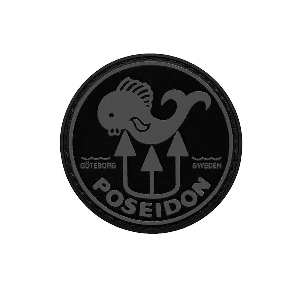 Poseidon Grey Logo on Black Velcro Patch — view 1