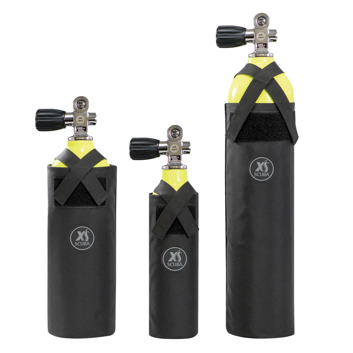 Pony Bottle Bag family shown in three sizes on demonstration cylinders; cylinders not included