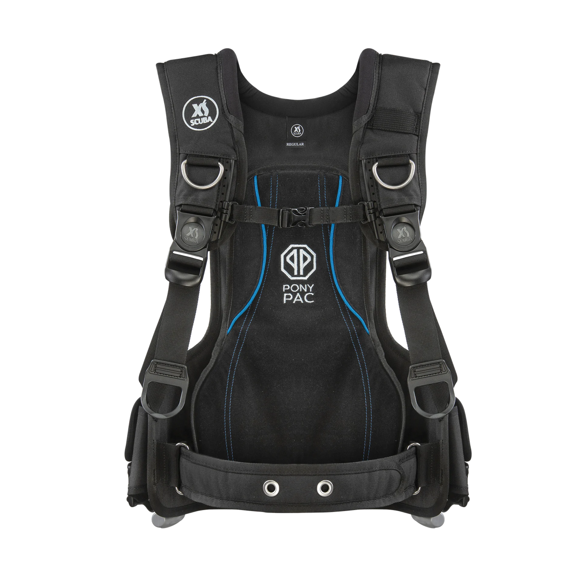 XS Scuba Pony Pac Harness — supplier family photograph