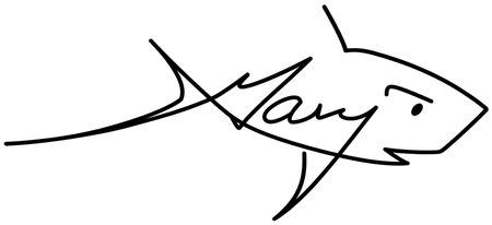 Gary's shark-shaped signature