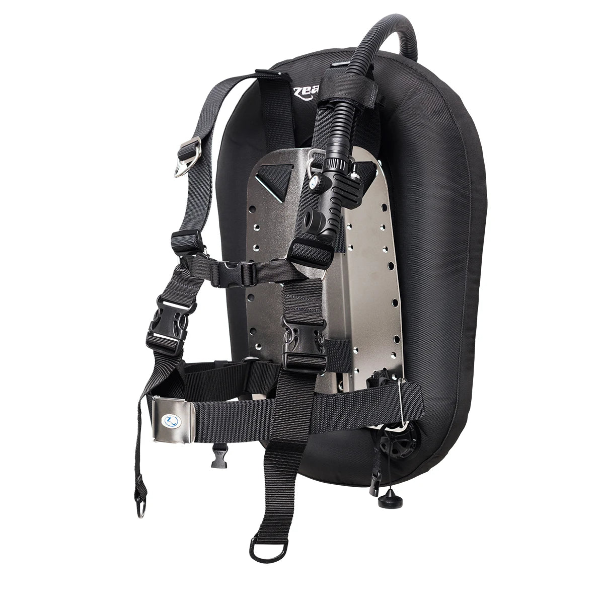 Stainless Backplate w/ Harness and 30 lb Donut w/inflator & RE Valve, Black — product view 1