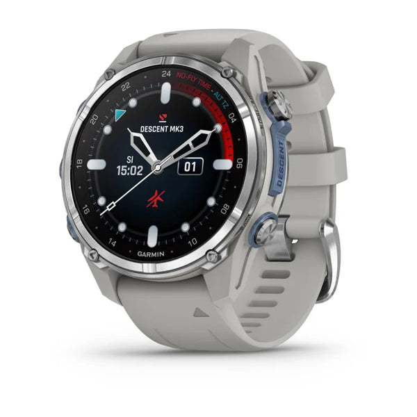 Descent™ Mk3 – 43 mm, Stainless Steel with Fog Gray Silicone Band — view 1