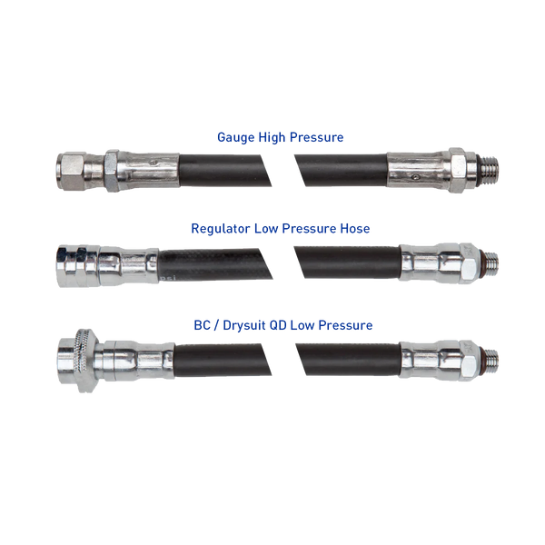 Supplier comparison of high-pressure gauge, low-pressure regulator and BC quick-disconnect hose fittings
