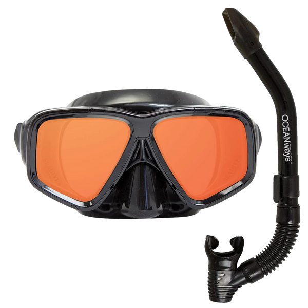 Oceanways SeeSharp Mask and Snorkel Combo, Black silicone
