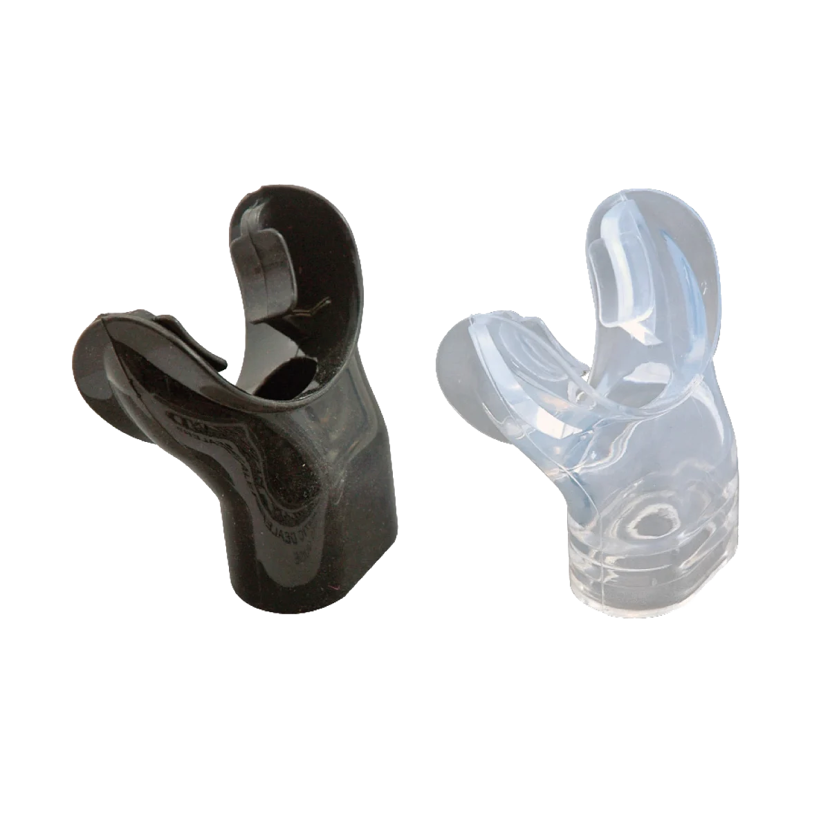 Standard snorkel mouthpiece in black and clear silicone; one selected color supplied